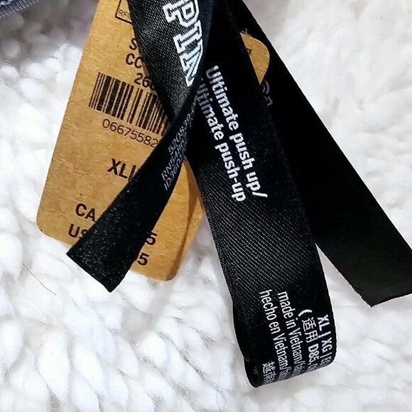 PINK Victoria's Secret Grey/Neon Yellow Push up Corset Sports BRA XL NWT - Picture 3 of 3